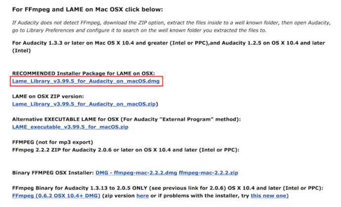 Lame Library V3 99.5 For Audacity On Macos Dmg
